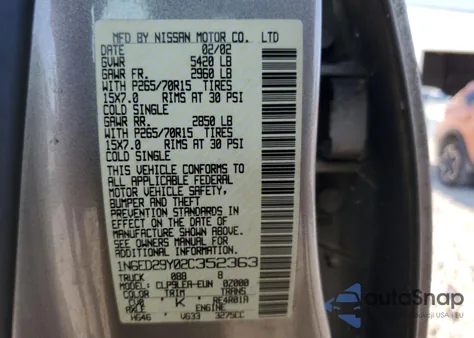 2002 Nissan Frontier Crew Cab Xe из США, поврежденный, VIN 1N6ED29Y02C352363